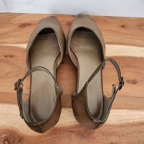 Liz Baker 8.5-9 women's Huarache wedge sandal peep toe patina Brown - Picture 7 of 8